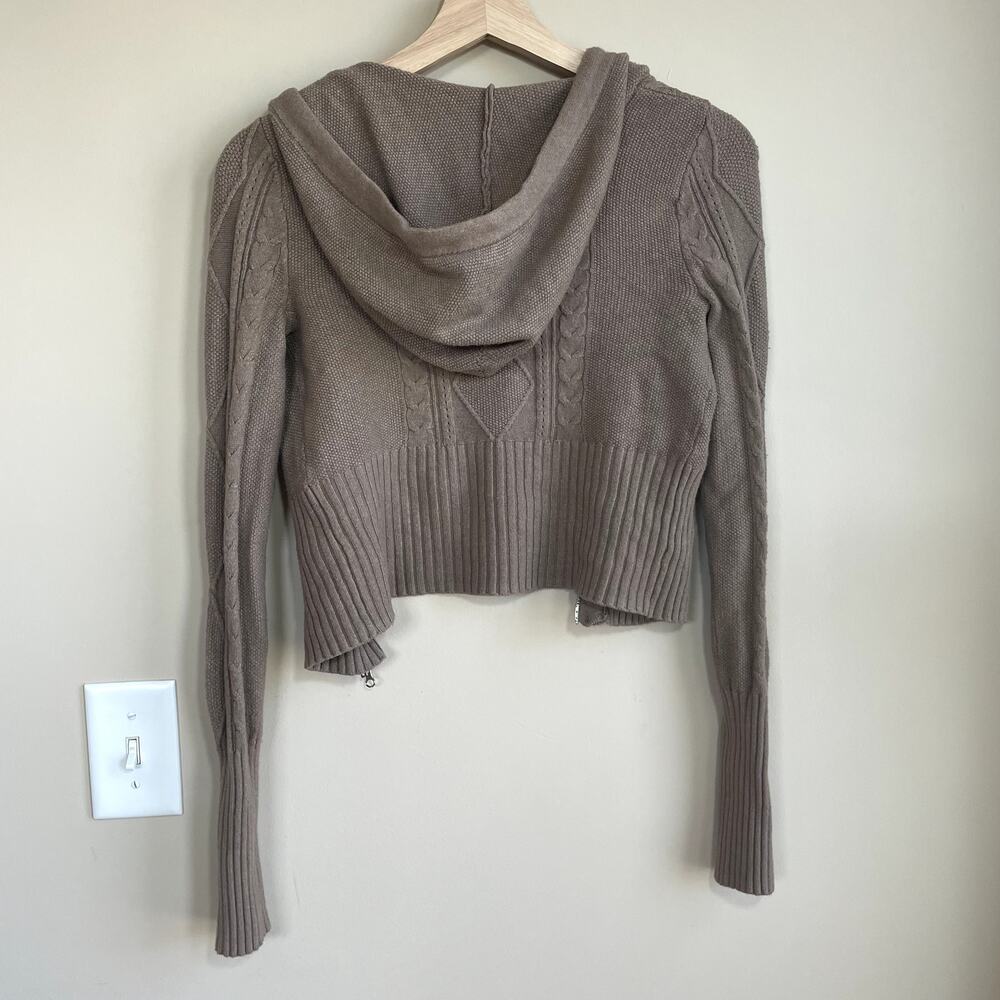 NWT pink rose portobella cropped hooded full zip knit sweater beige‎ women's M - Picture 7 of 8